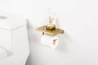 Держатель для туалетной бумаги Gappo G30803-3 с полочкой золотой сатин